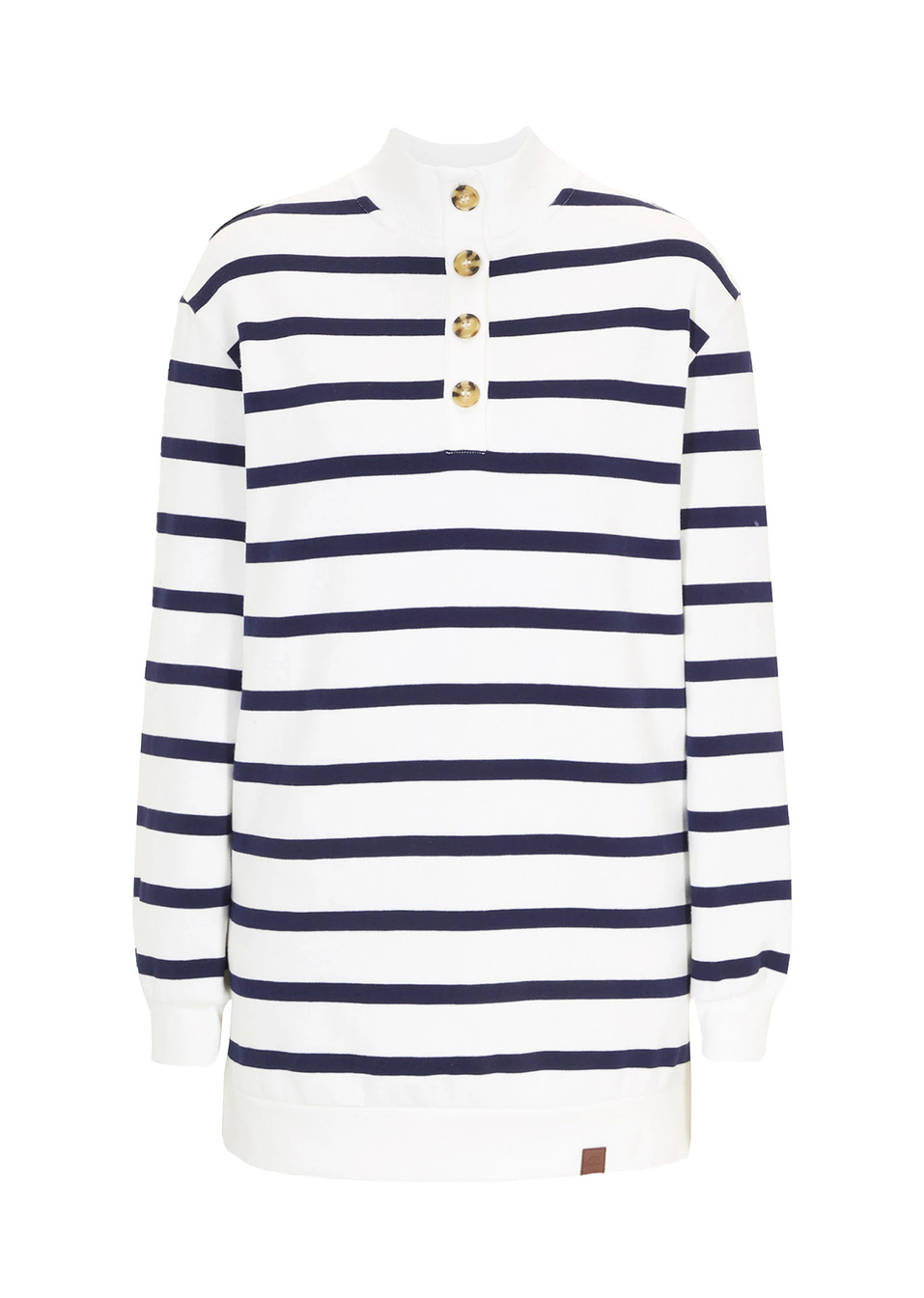 Μακρύ φούτερ με γιακά και κουμπιά-Λευκό κρεμ ριγέ-John Baner JEANSWEAR