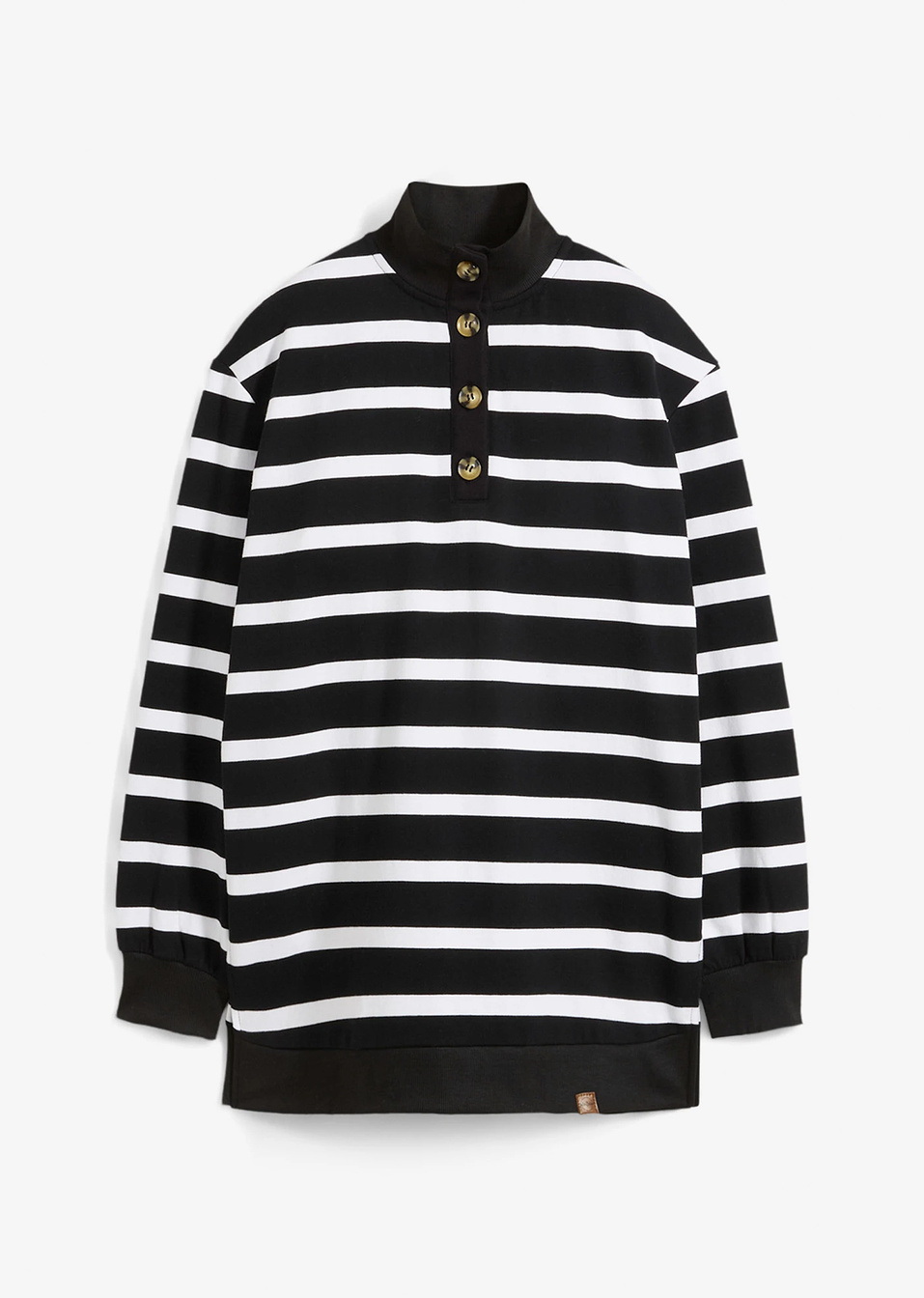 Μακρύ φούτερ με γιακά και κουμπιά-Μαύρο/Λευκό ριγέ-John Baner JEANSWEAR