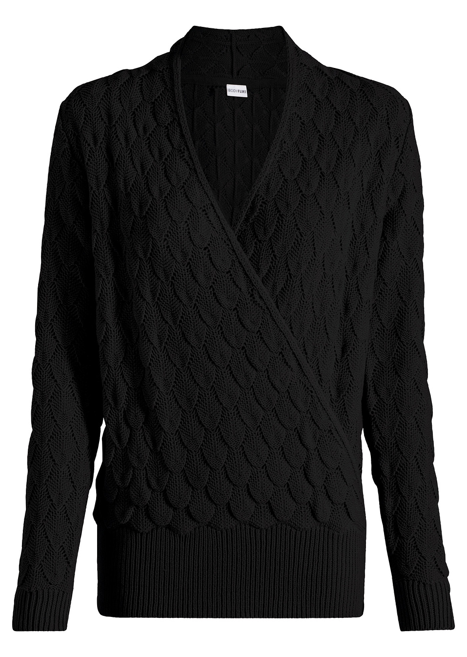 Διάτρητο πουλόβερ σε γραμμή φάκελο-Μαύρο-BODYFLIRT