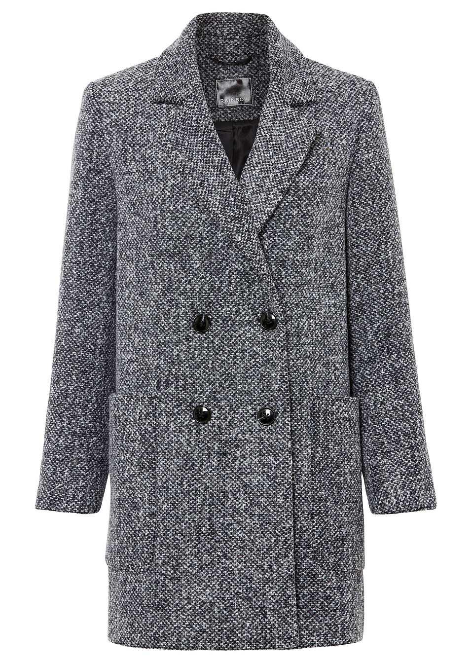 Κοντό παλτό από απομίμηση μαλλιού-Ανθρακί σκούρο μελανζέ-RAINBOW