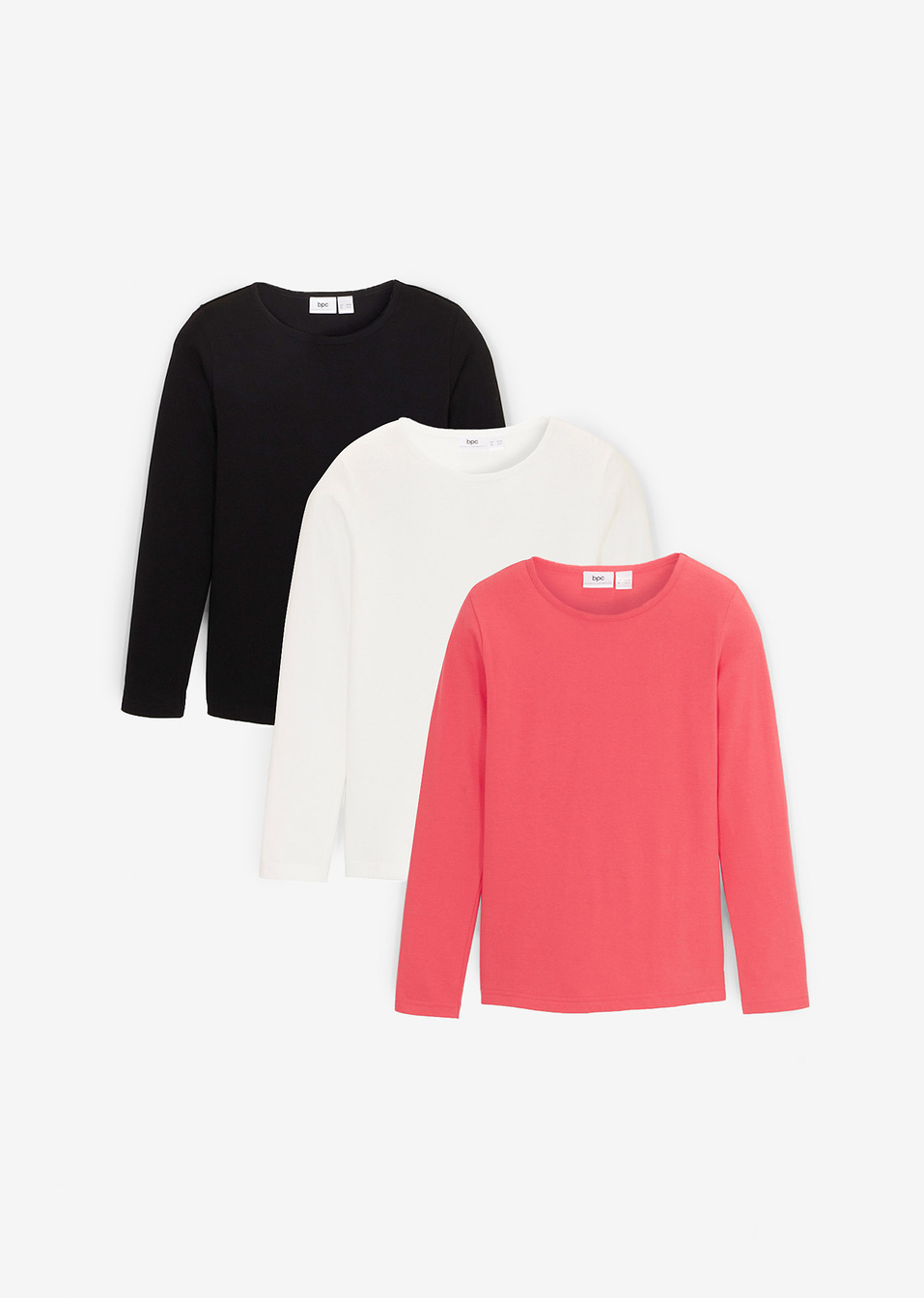 Блуза с дълъг ръкав (опаковка с 3 бр.)-Черно + Кремаво бяло + Малина-bpc bonprix collection