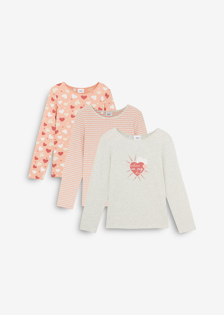Блуза с дълъг ръкав (опаковка с 3 бр.)-Екрю меланж + Коралово червено светло-bpc bonprix collection