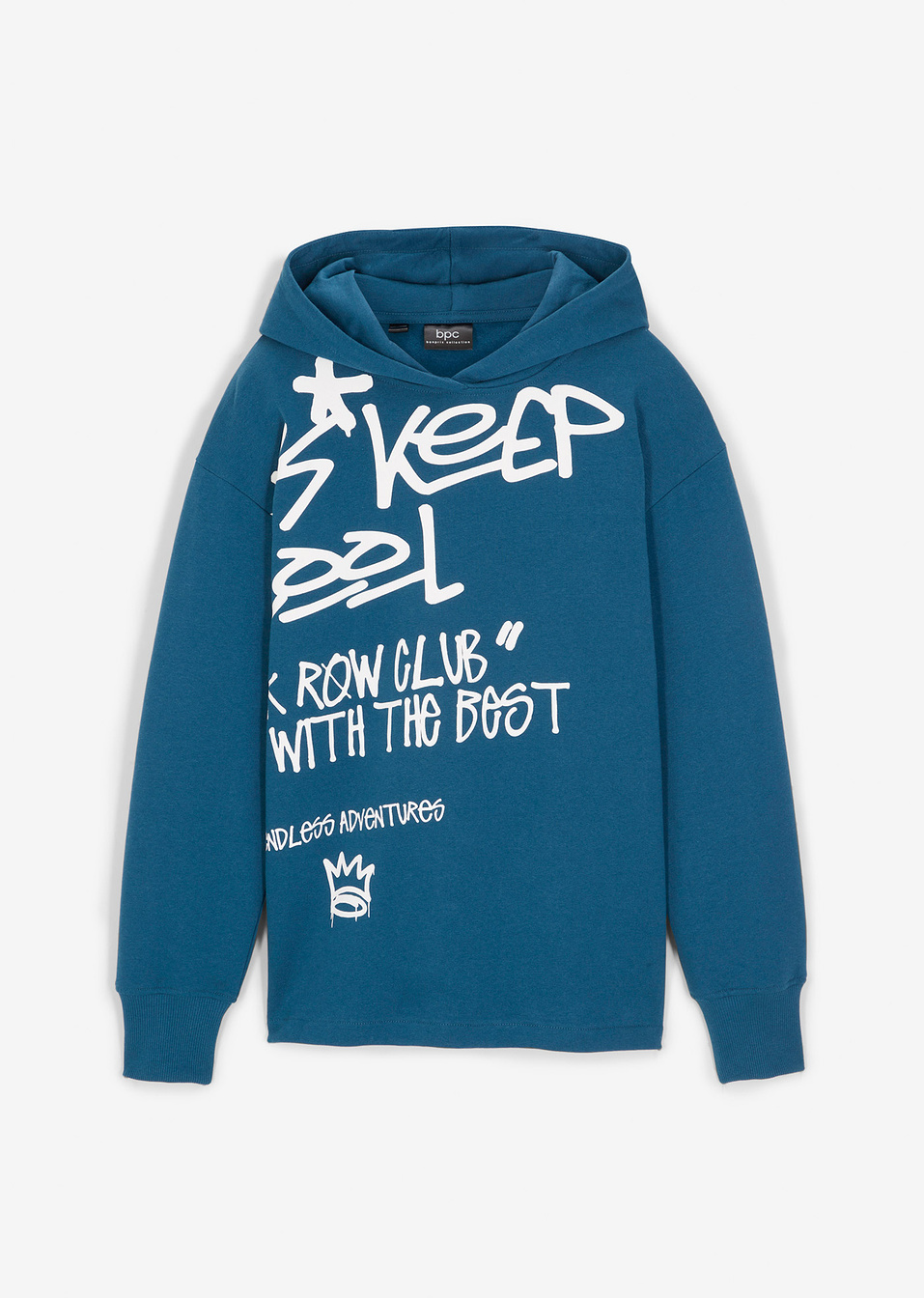 Φούτερ oversized με κουκούλα-Πετρόλ σκούρο με στάμπα-bpc bonprix collection