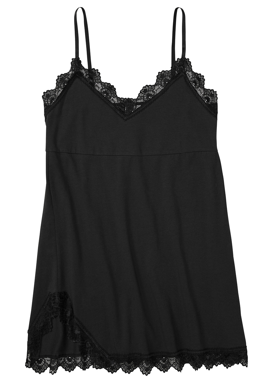 Νυχτικό με λεπτές τιράντες, δαντέλα και σκίσιμο-Μαύρο-bpc bonprix collection