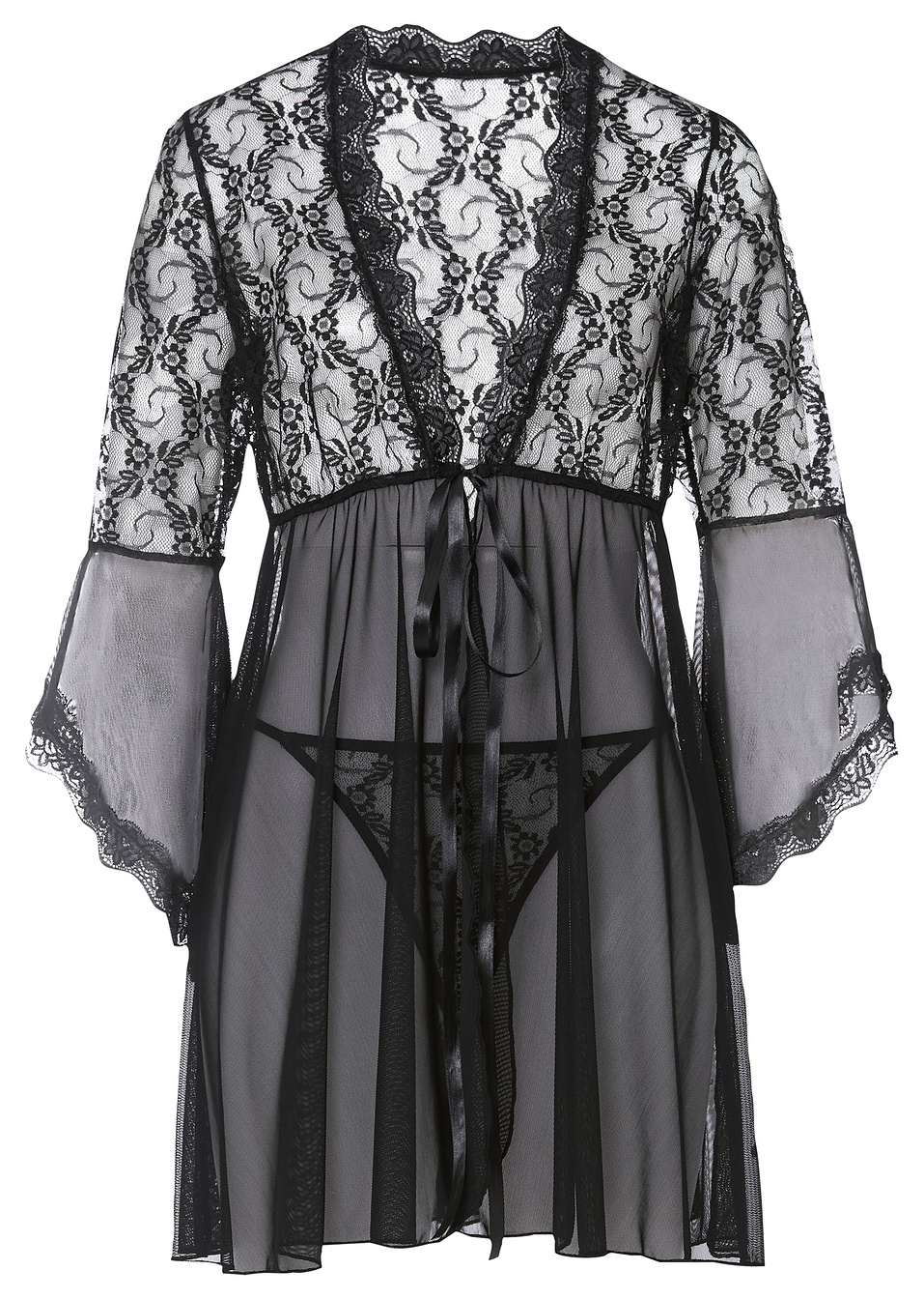 Κιμονό και στρινγκ (σετ 2 τεμ.)-Μαύρο-Venus