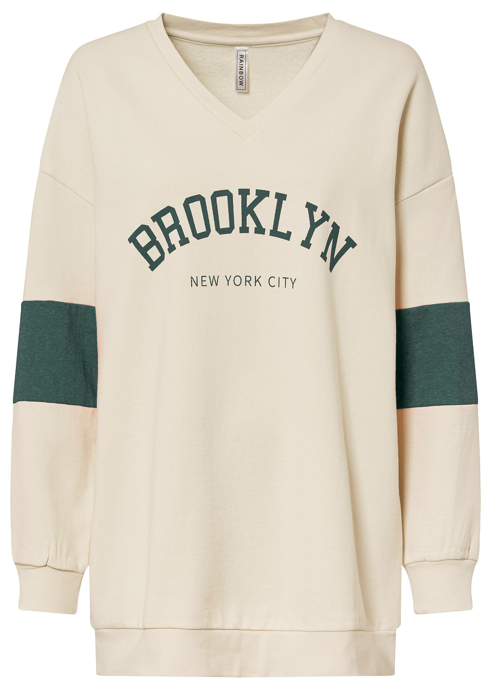 Φαρδύ φούτερ-Ιβουάρ/Πράσινο του δάσους με στάμπα-RAINBOW