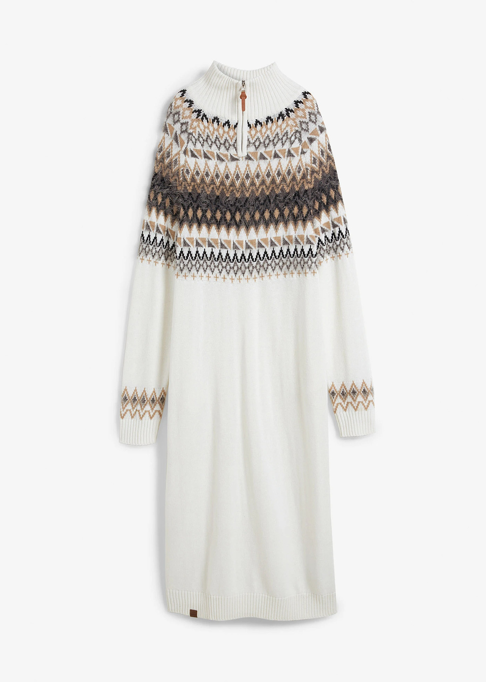 Πλεκτό φόρεμα με νορβηγικό μοτίβο-Λευκό κρεμ νορβηγικό-John Baner JEANSWEAR