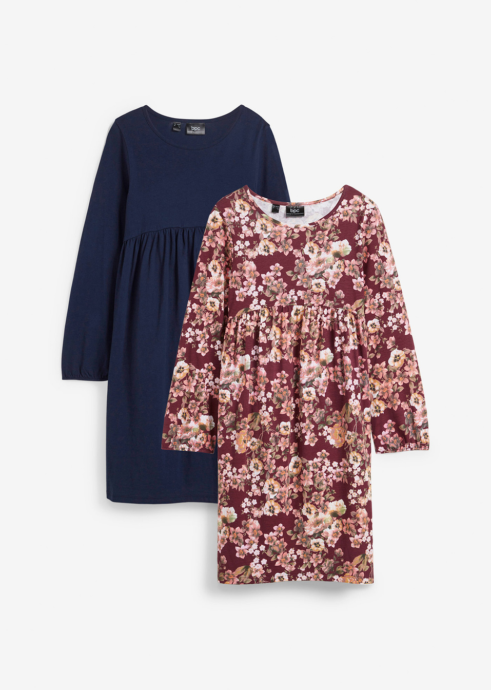 Φόρεμα ζέρσεϊ με φλοράλ μοτίβο-Κόκκινο σκούρο/Μπλε σκούρο φλοράλ-bpc bonprix collection