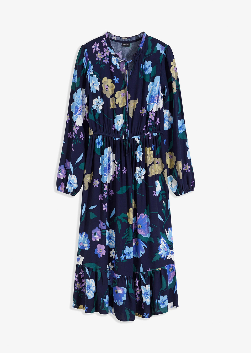 Εμπριμέ φόρεμα midi από βιώσιμη βισκόζη-blu scuro-BODYFLIRT