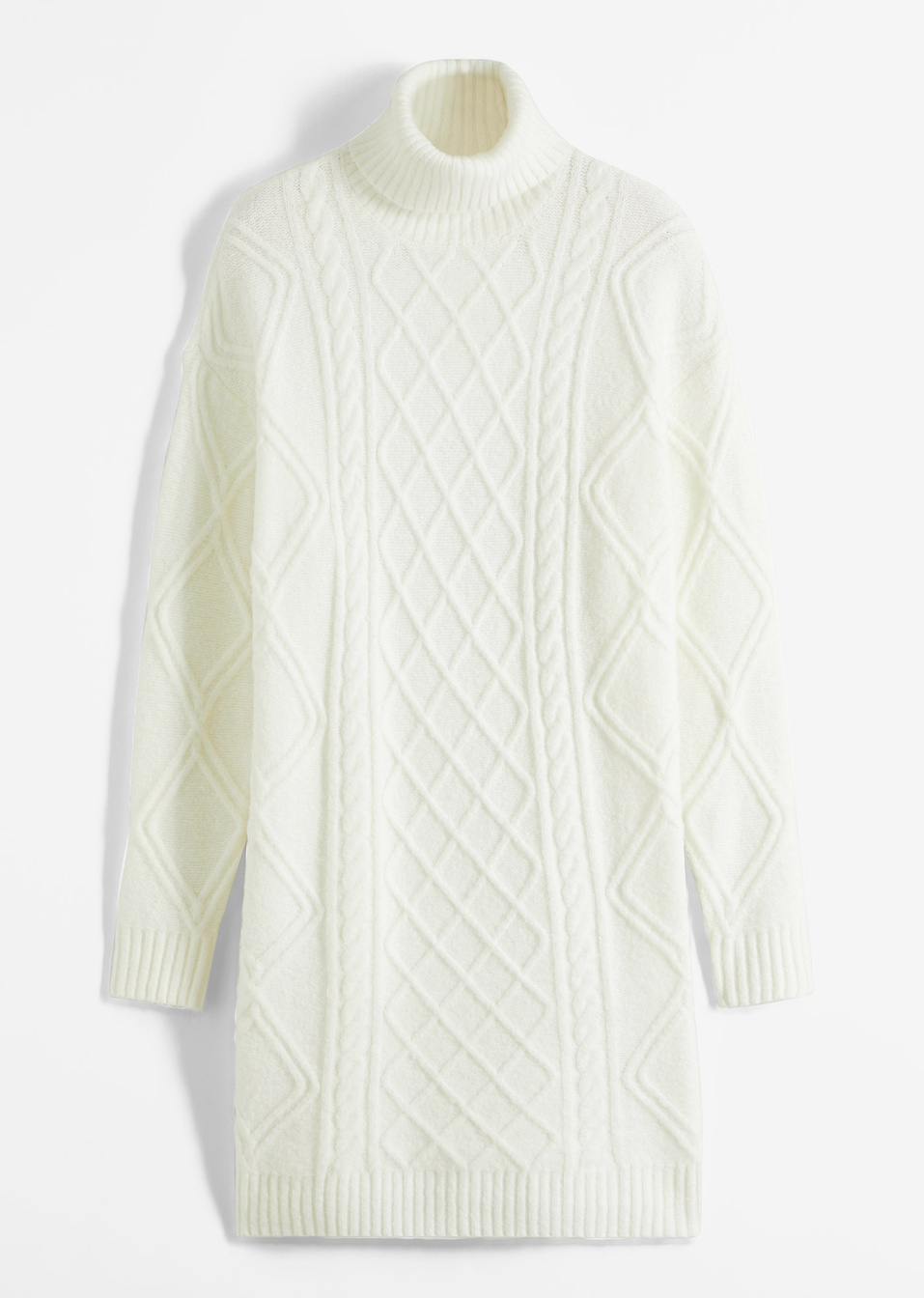 Πλεκτό φόρεμα με πλέξη κοτσίδα-Λευκό κρεμ-RAINBOW