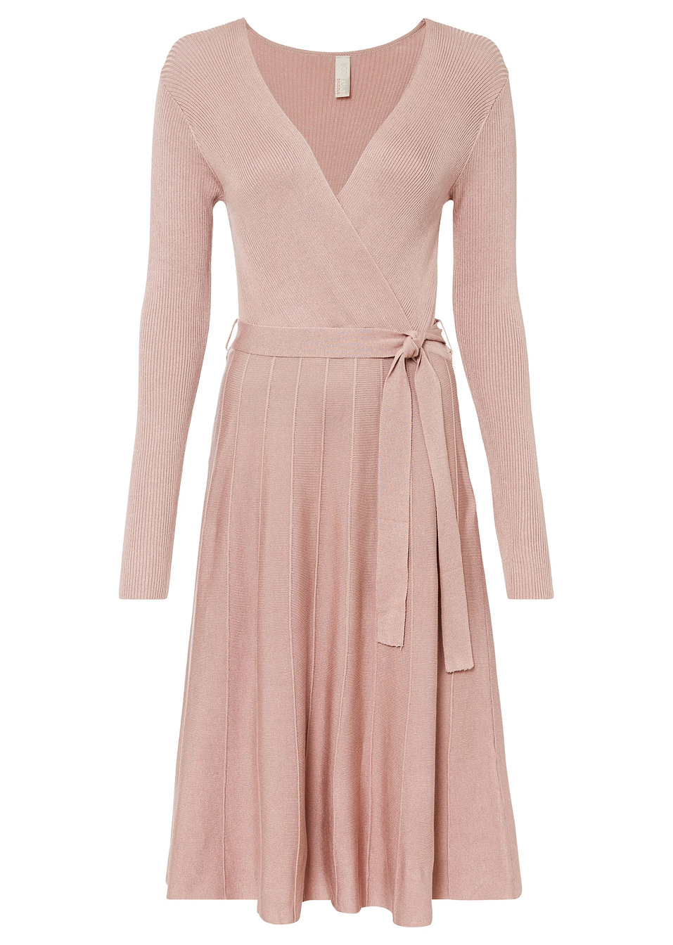 Πλεκτό φόρεμα με ζώνη-Ροζ-BODYFLIRT boutique