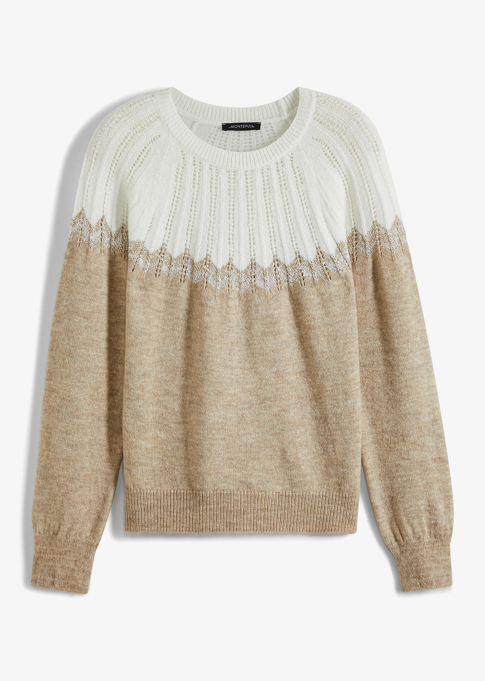 Πουλόβερ με στρογγυλή λαιμόκοψη-Μπεζ-BODYFLIRT