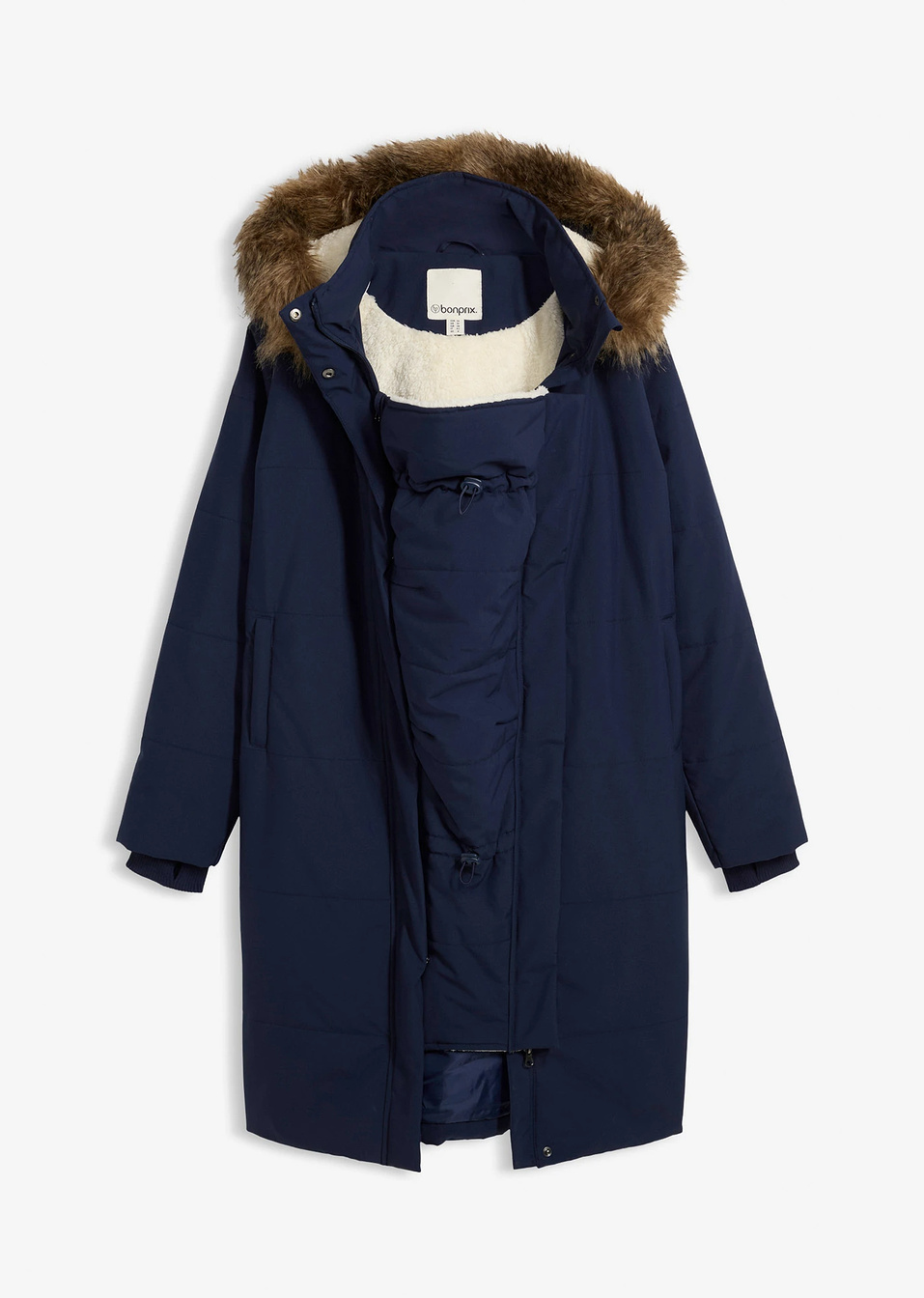 Ватирано яке за бременни с приставка за бебеносене-Тъмно синьо/Бежово-bpc bonprix collection