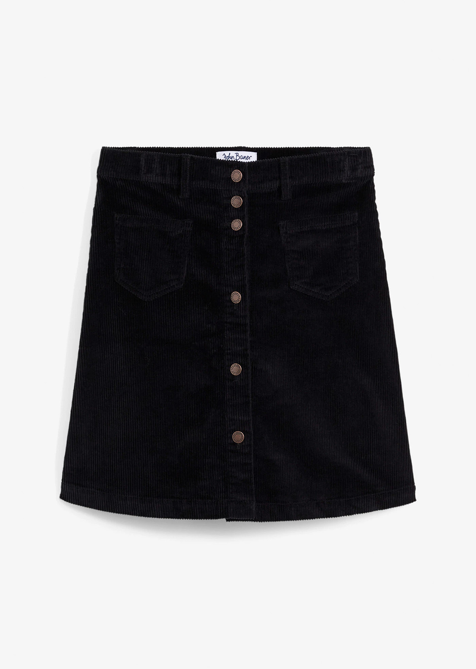 Ελαστική βελούδινη φούστα με κουμπιά-Μαύρο-John Baner JEANSWEAR