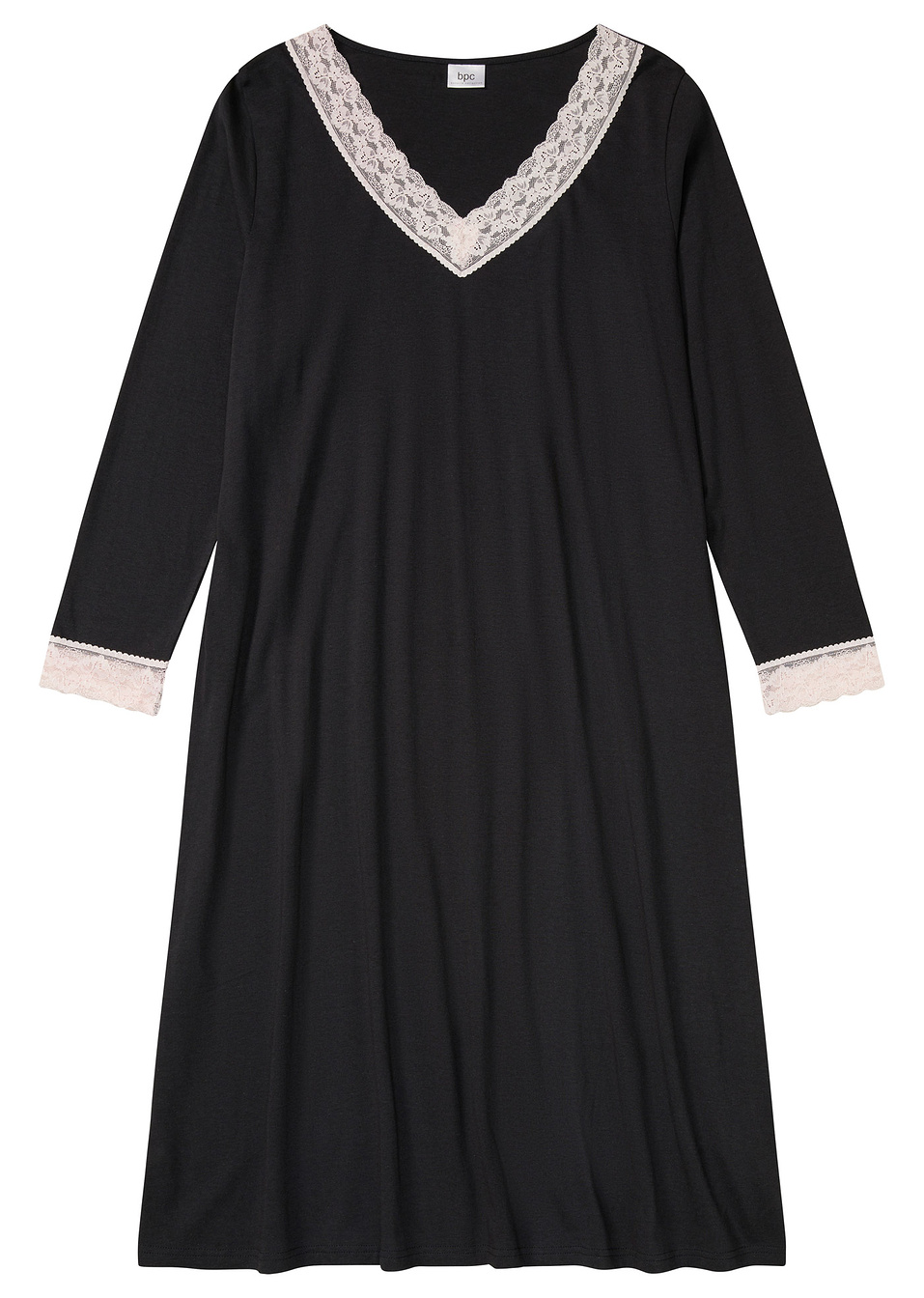 Νυχτικό με βισκόζη και δαντέλα-Μαύρο-bpc bonprix collection