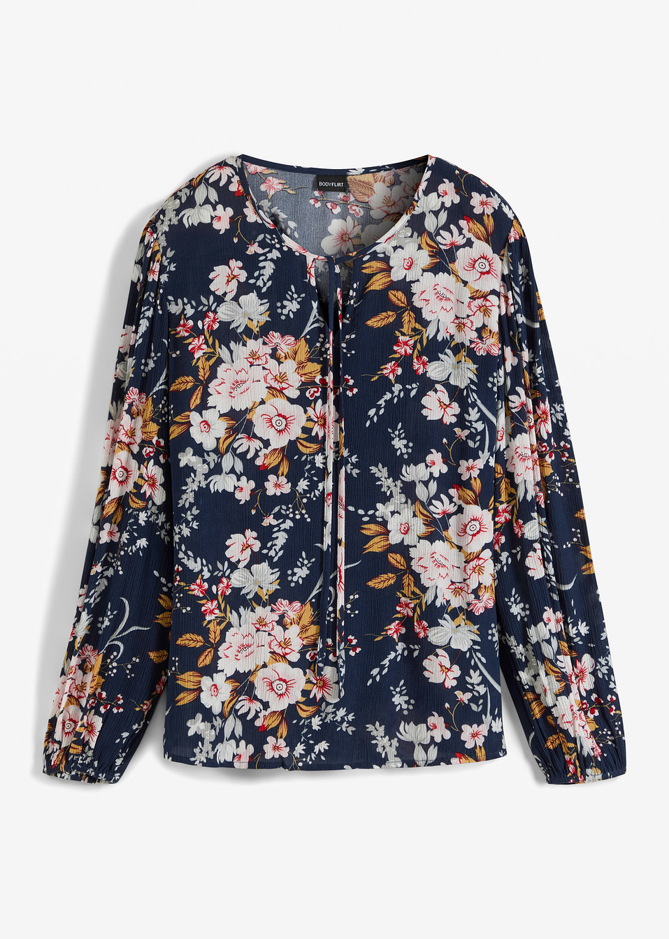 Εμπριμέ μπλούζα από βιώσιμη βισκόζη-Μπλε σκούρο φλοράλ-BODYFLIRT