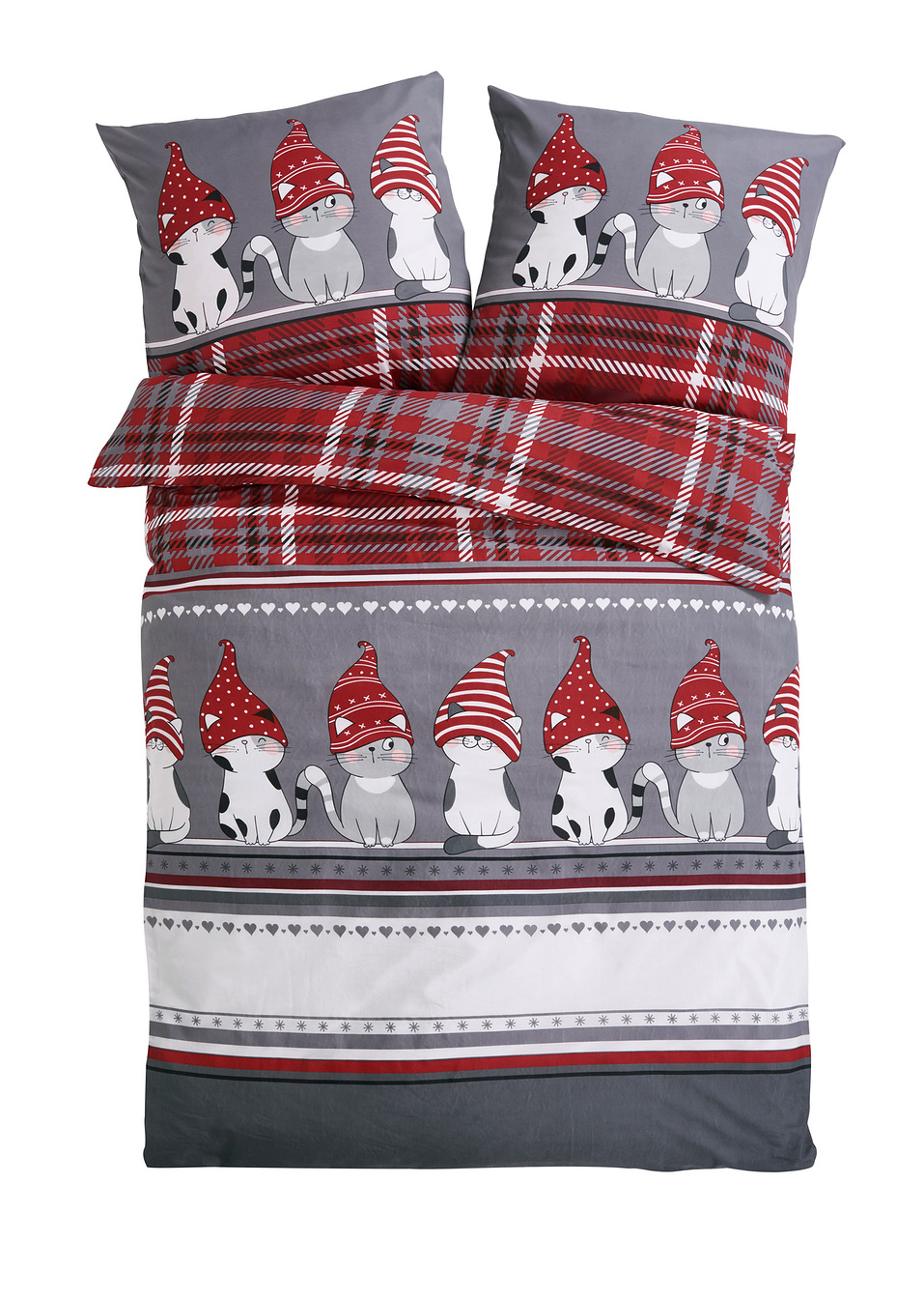 Παπλωματοθήκη με γάτες-Γκρι/Κόκκινο-bpc living bonprix collection