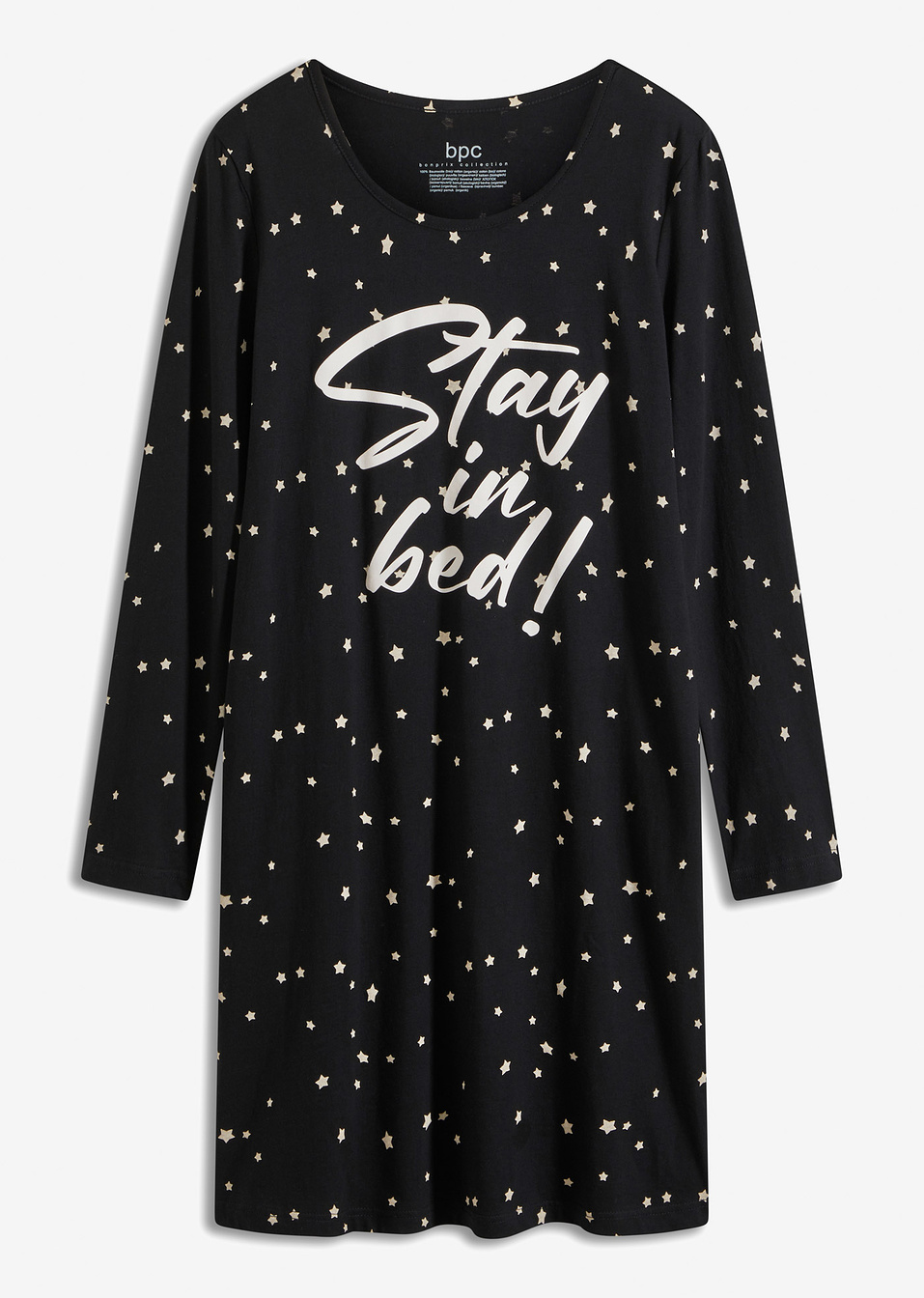 Μακρυμάνικο νυχτικό από βιολογικό βαμβάκι-Μαύρο εμπριμέ-bpc bonprix collection