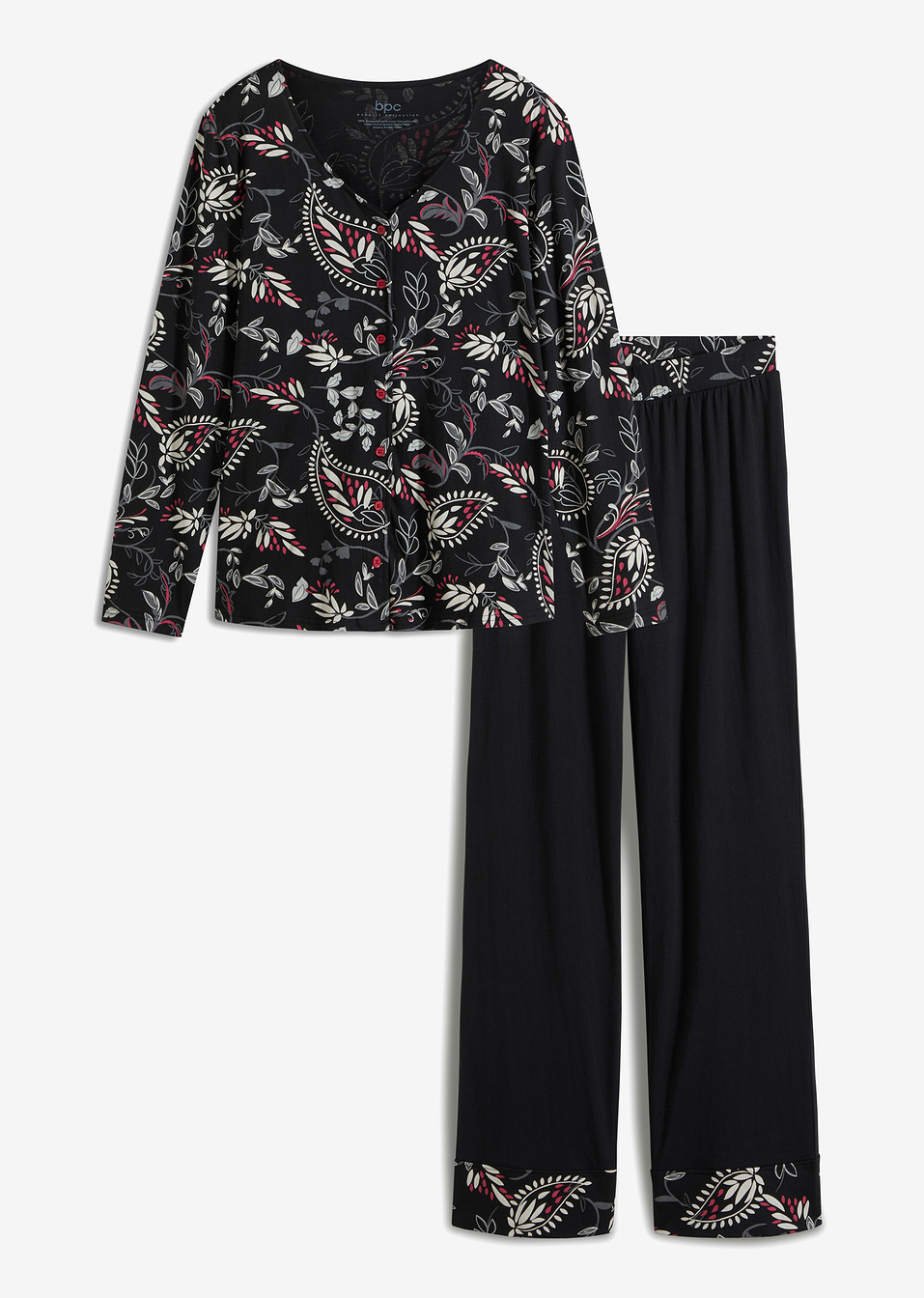 Πιτζάμα από βιολογικό βαμβάκι με κουμπιά-Μαύρο/Γκρι εμπριμέ-bpc bonprix collection