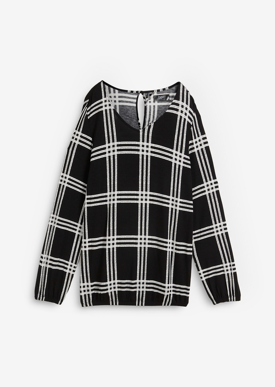 Μακρυμάνικη μπλούζα με λάστιχο στο τελείωμα-Μαύρο/Λευκό κρεμ καρό-bpc bonprix collection