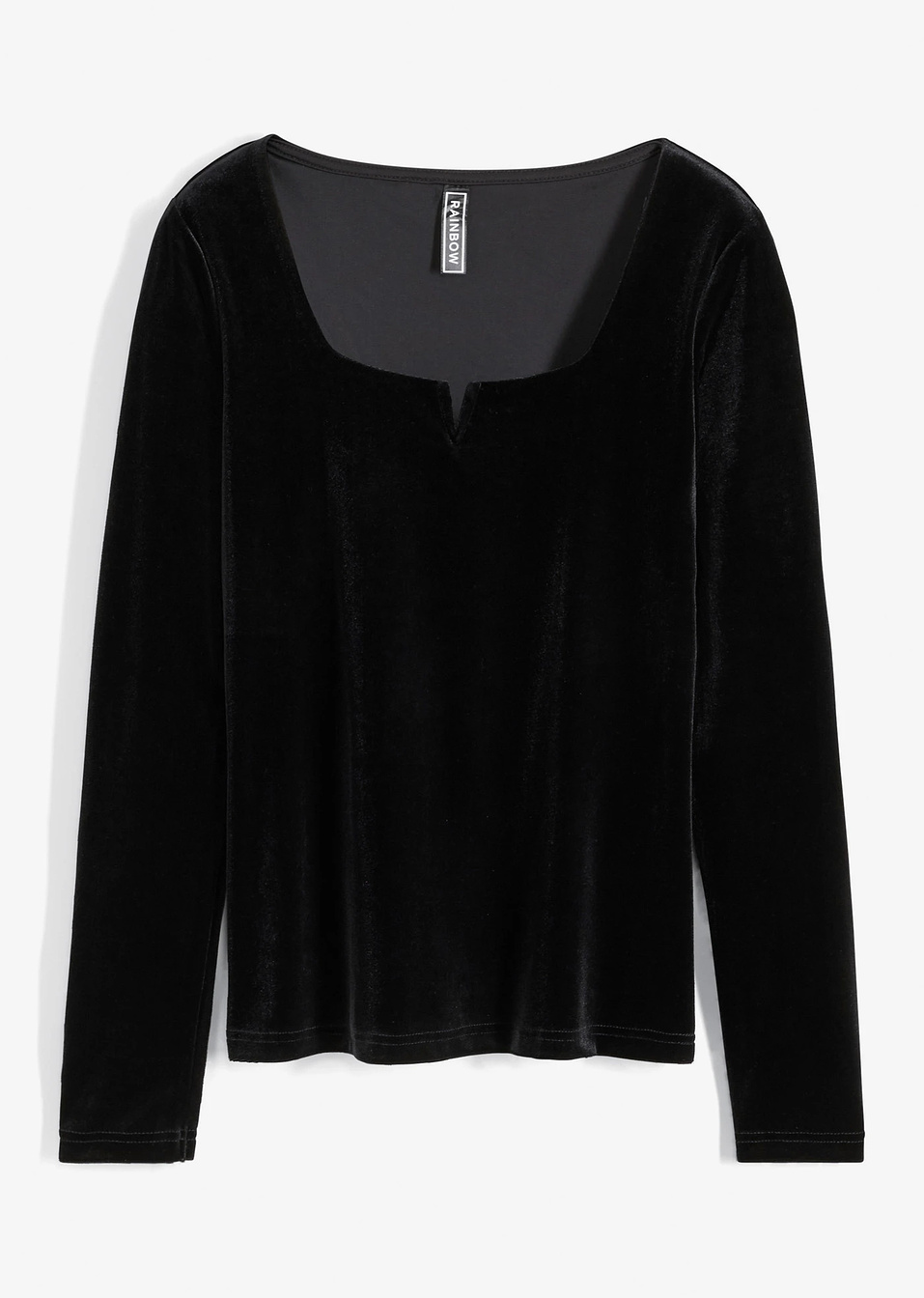 Βελούδινη μπλούζα με σκίσιμο-Μαύρο-RAINBOW