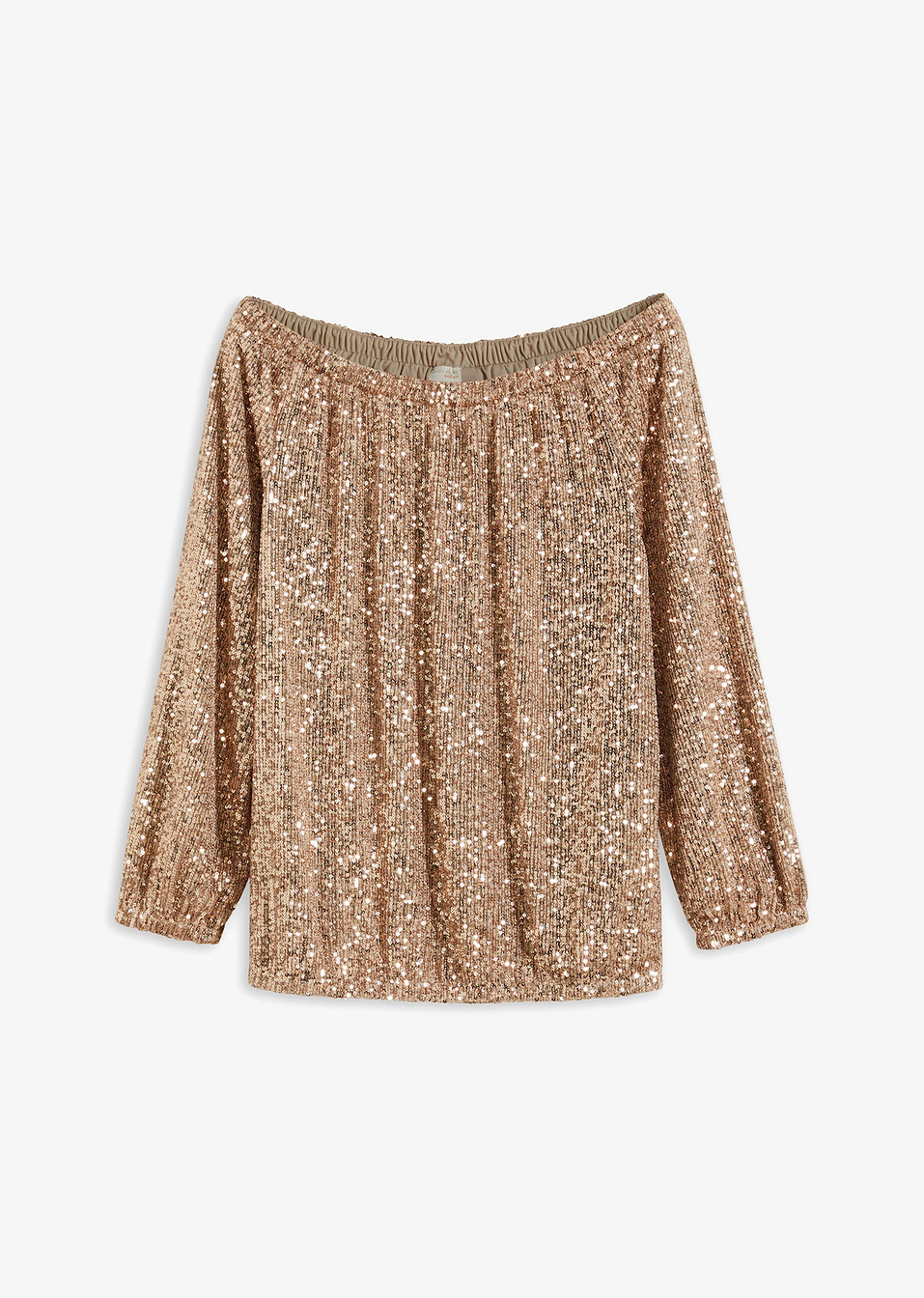 Μπλούζα oversized με ακάλυπτους ώμους και παγιέτες-Της πέτρας φυσικό/Ασημί-BODYFLIRT boutique