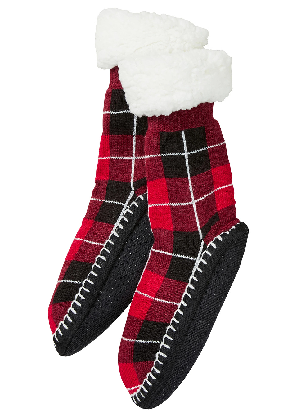 Меки чорапи с нехлъзгаща се подметка и подплата от мъхеста материя-Черно каре-bpc bonprix collection