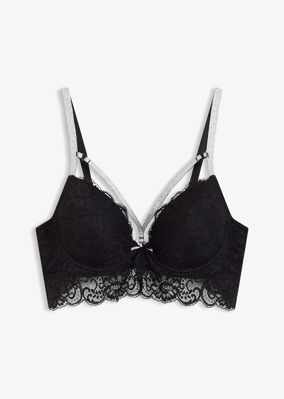 Σουτιέν με σταθερές κουπ, μπανέλα και ανακυκλωμένο πολυαμίδιο-Μαύρο/Ασημί-BODYFLIRT