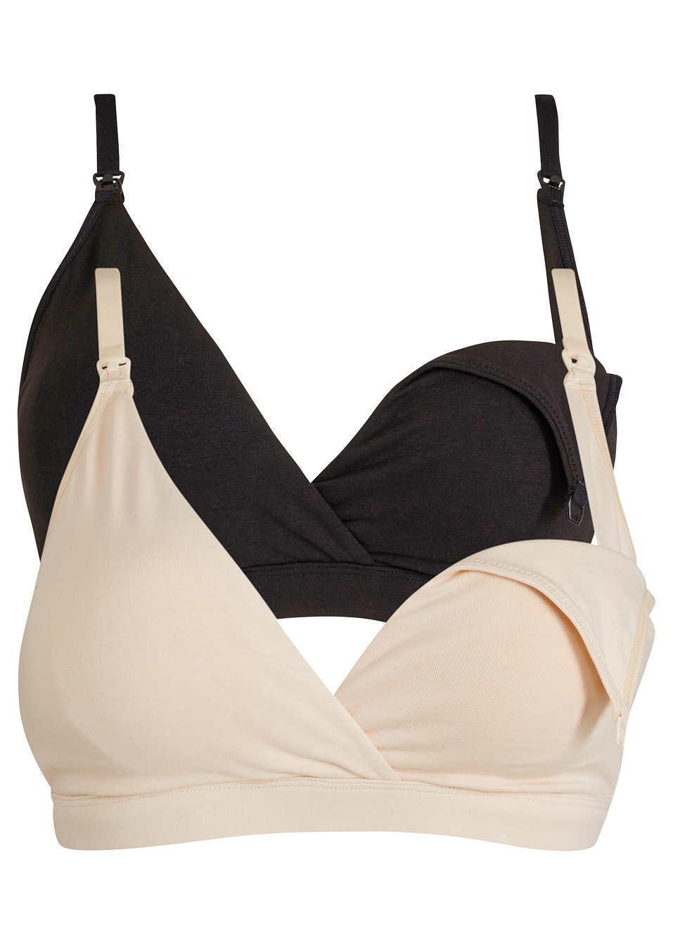 Бралет за кърмене без банели от био памук (опаковка с 2 бр.)-Черно + Каменно бежово-bpc bonprix collection - Nice