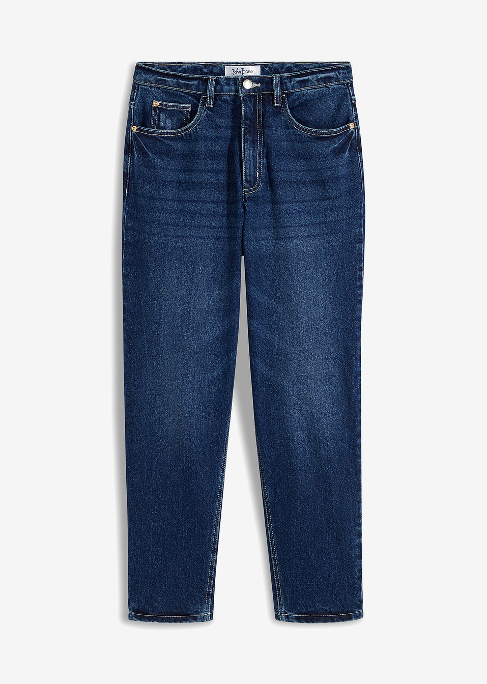 Ψηλόμεσο mom jeans cropped-Μπλε σκούρο denim used-John Baner JEANSWEAR