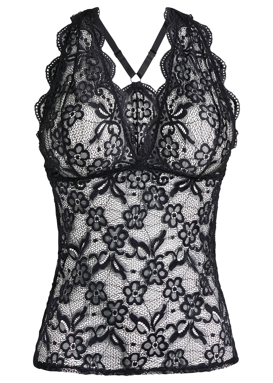 Дантелен топ без банели-Черно-BODYFLIRT
