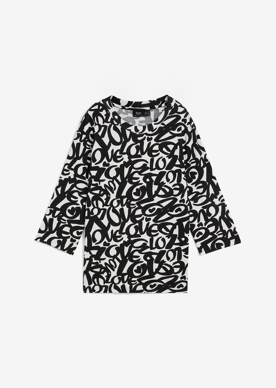 Εμπριμέ μπλούζα με μανίκια 3/4-Λευκό/Μαύρο-bpc bonprix collection