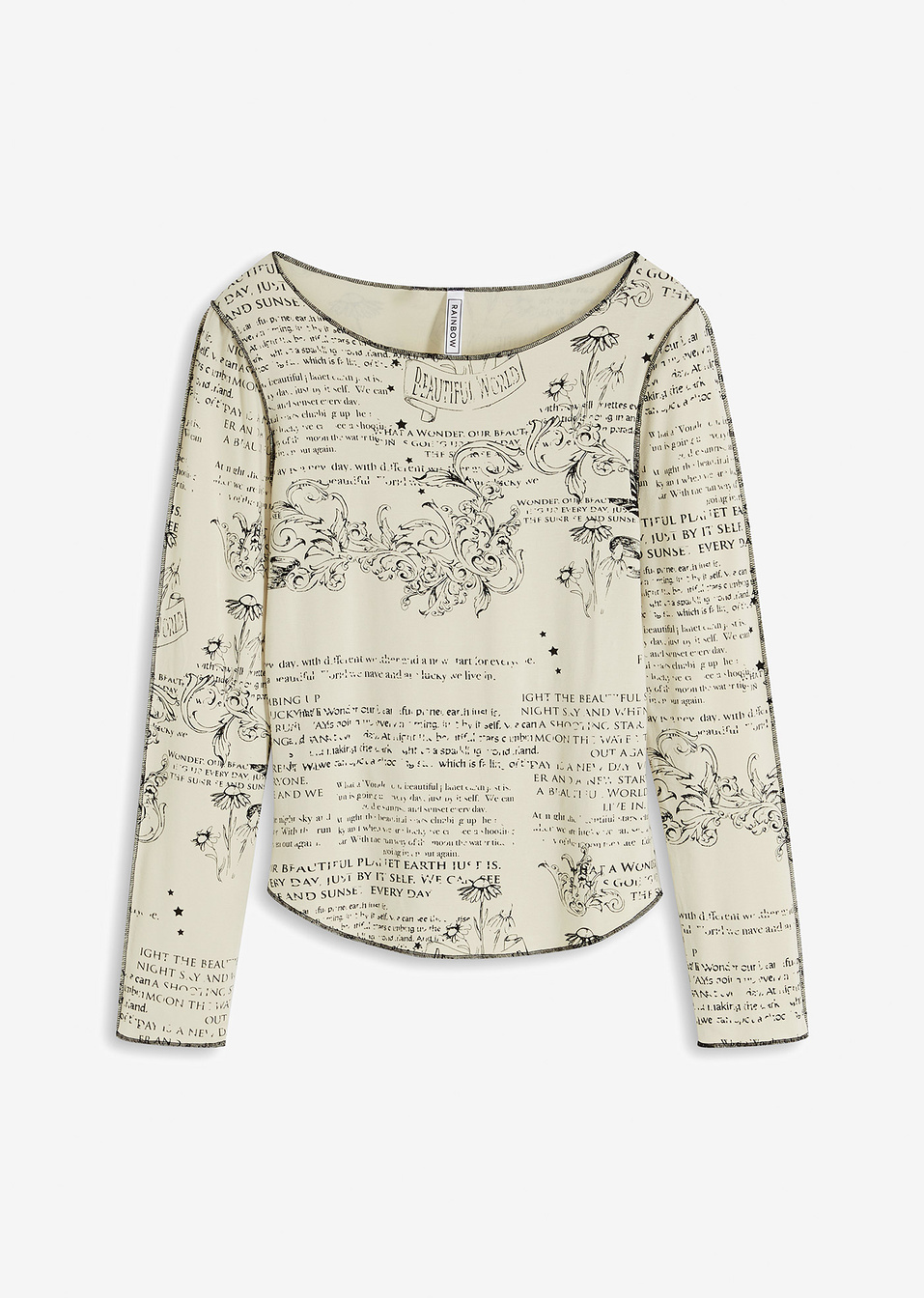 Μακρυμάνικη μπλούζα από βιώσιμη βισκόζη-Φυσικό/Μαύρο-RAINBOW