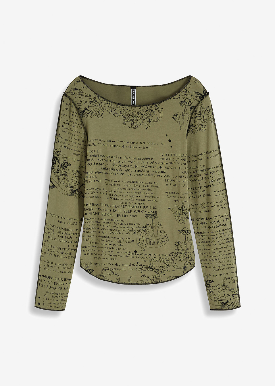 Μακρυμάνικη μπλούζα από βιώσιμη βισκόζη-Πράσινο λαδί/Μαύρο-RAINBOW