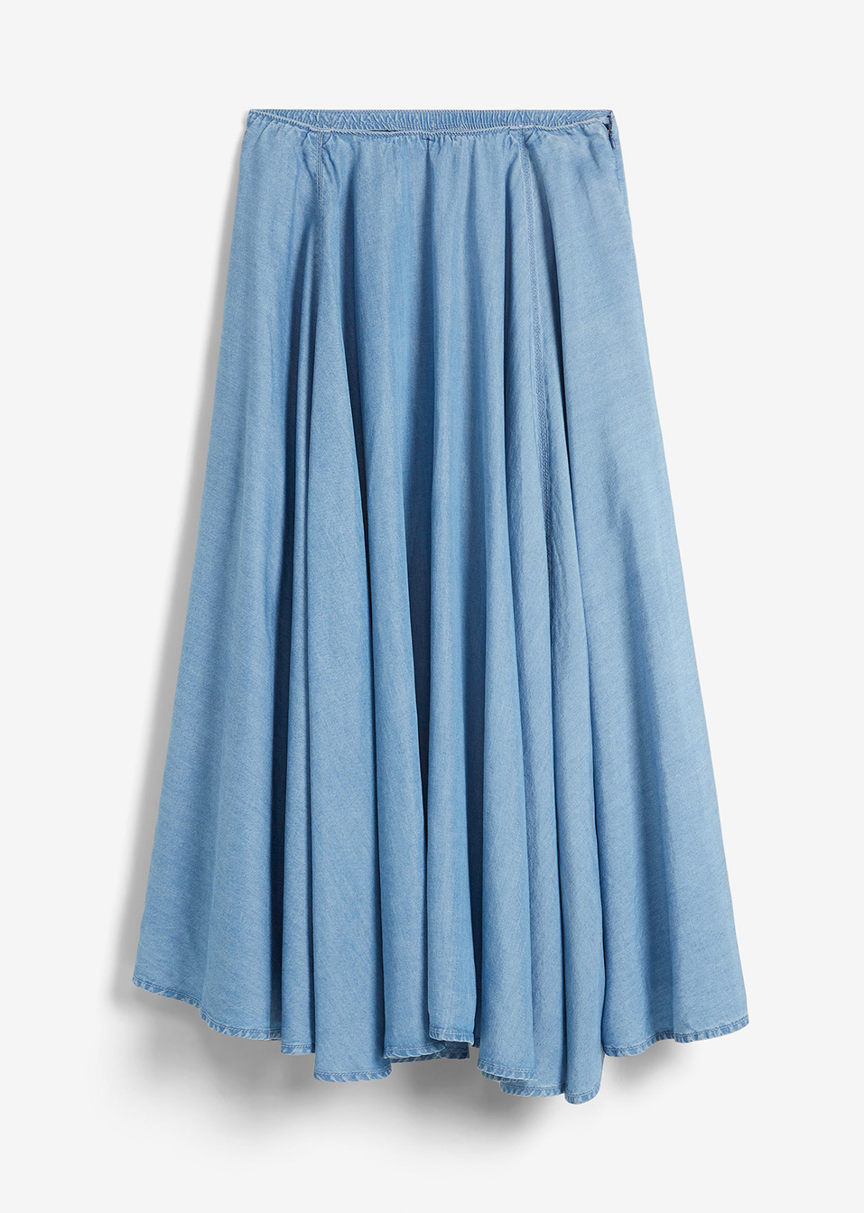 Ψηλόμεση τζιν φούστα με άνετο ζωνάκι-Γαλάζιο denim-bpc bonprix collection