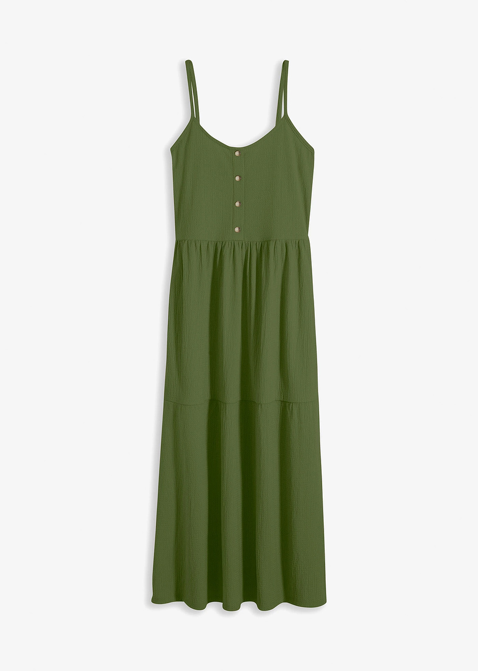 Φόρεμα ζέρσεϊ midi με βολάν και διακοσμητικά κουμπάκια-Των βρύων σκούρο-bpc bonprix collection