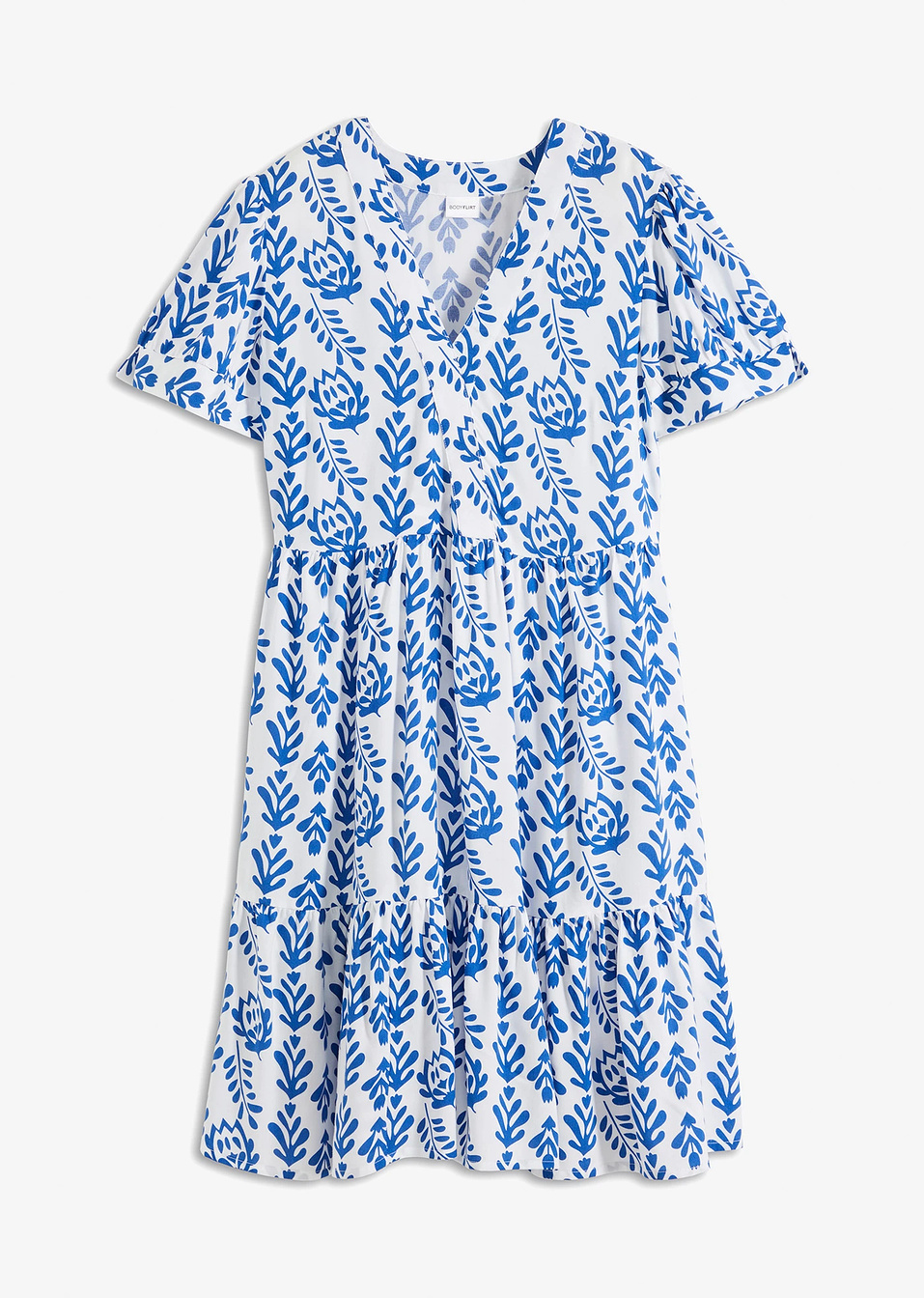 Εμπριμέ φόρεμα τουνίκ-Λευκό/Μπλε εμπριμέ-BODYFLIRT