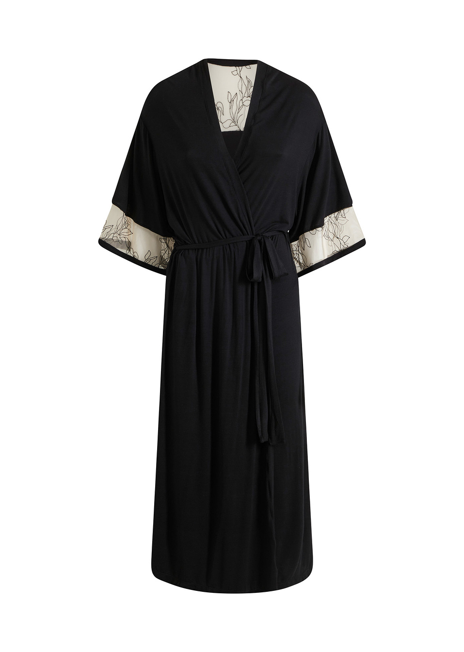 Кимоно с мрежеста вложка-Черно/Телесен цвят-BODYFLIRT