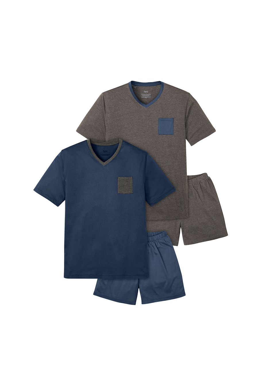 Καλοκαιρινή πιτζάμα (σετ 4 τεμ.)-Ανθρακί μελανζέ/Μπλε σκούρο-bpc bonprix collection