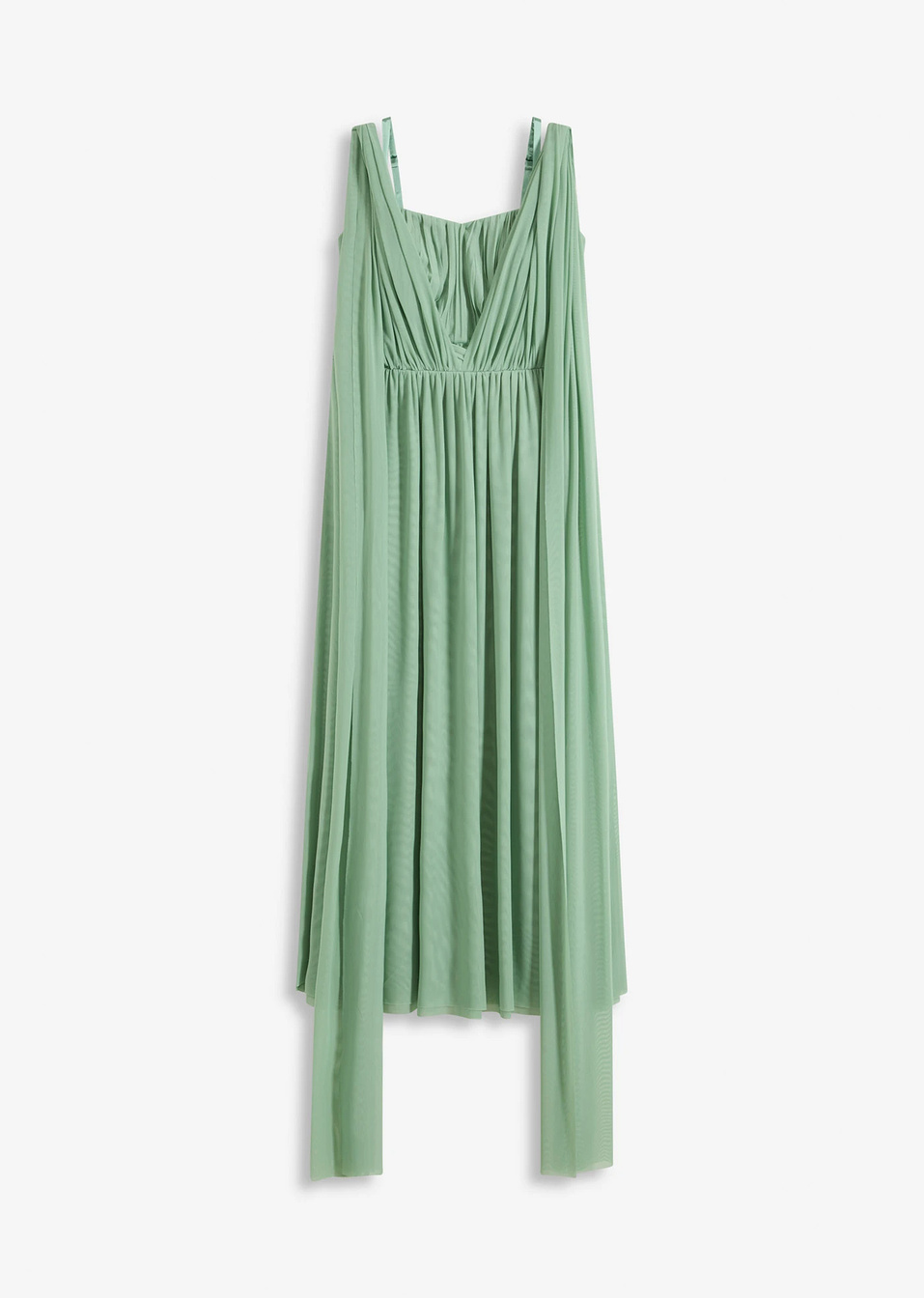 Βραδινό φόρεμα από mesh με πολυλειτουργικές τιράντες-Πράσινο παστέλ-bpc selection