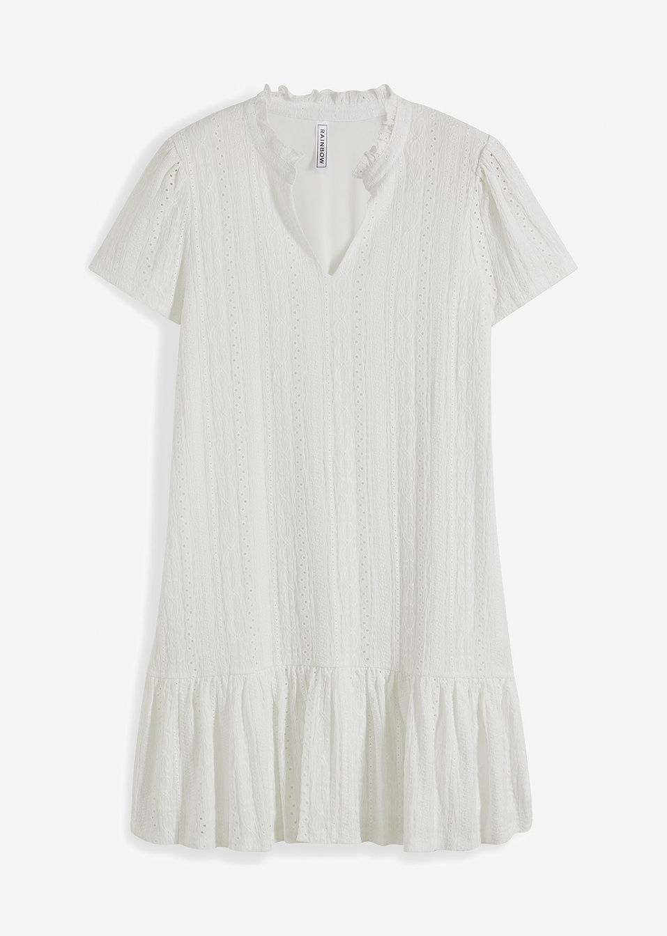 Φόρεμα ζέρσεϊ με διάτρητα κεντήματα-Λευκό-RAINBOW