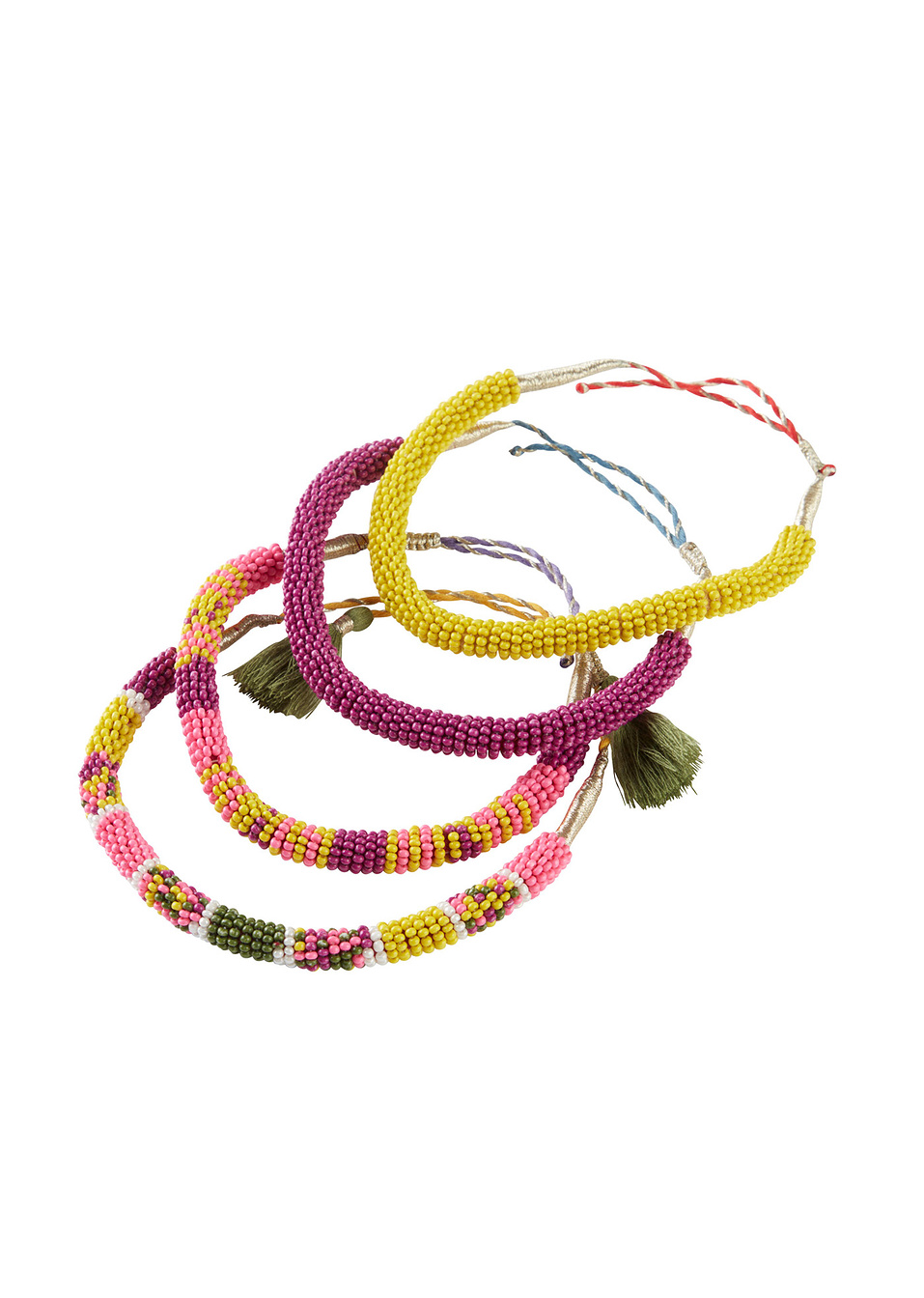 Βραχιόλι (σετ 4 τεμ.)-Βιολετί/Ροζ/Των βρύων σκούρο/Πράσινο απαλό-RAINBOW