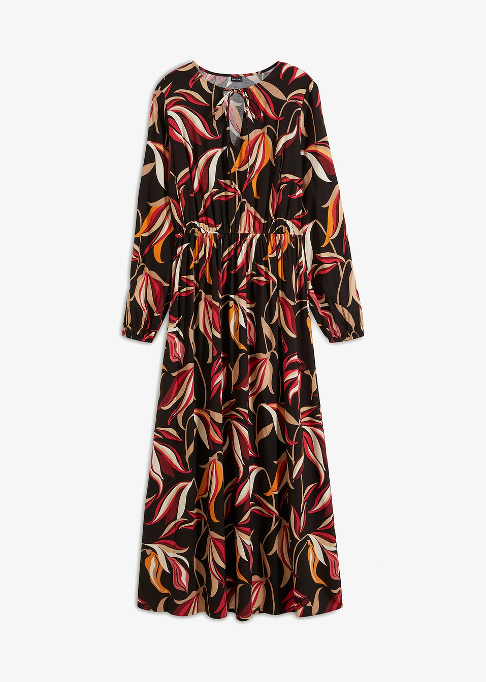 Μακρύ φόρεμα από χυτή βισκόζη-Μαύρο φλοράλ-BODYFLIRT