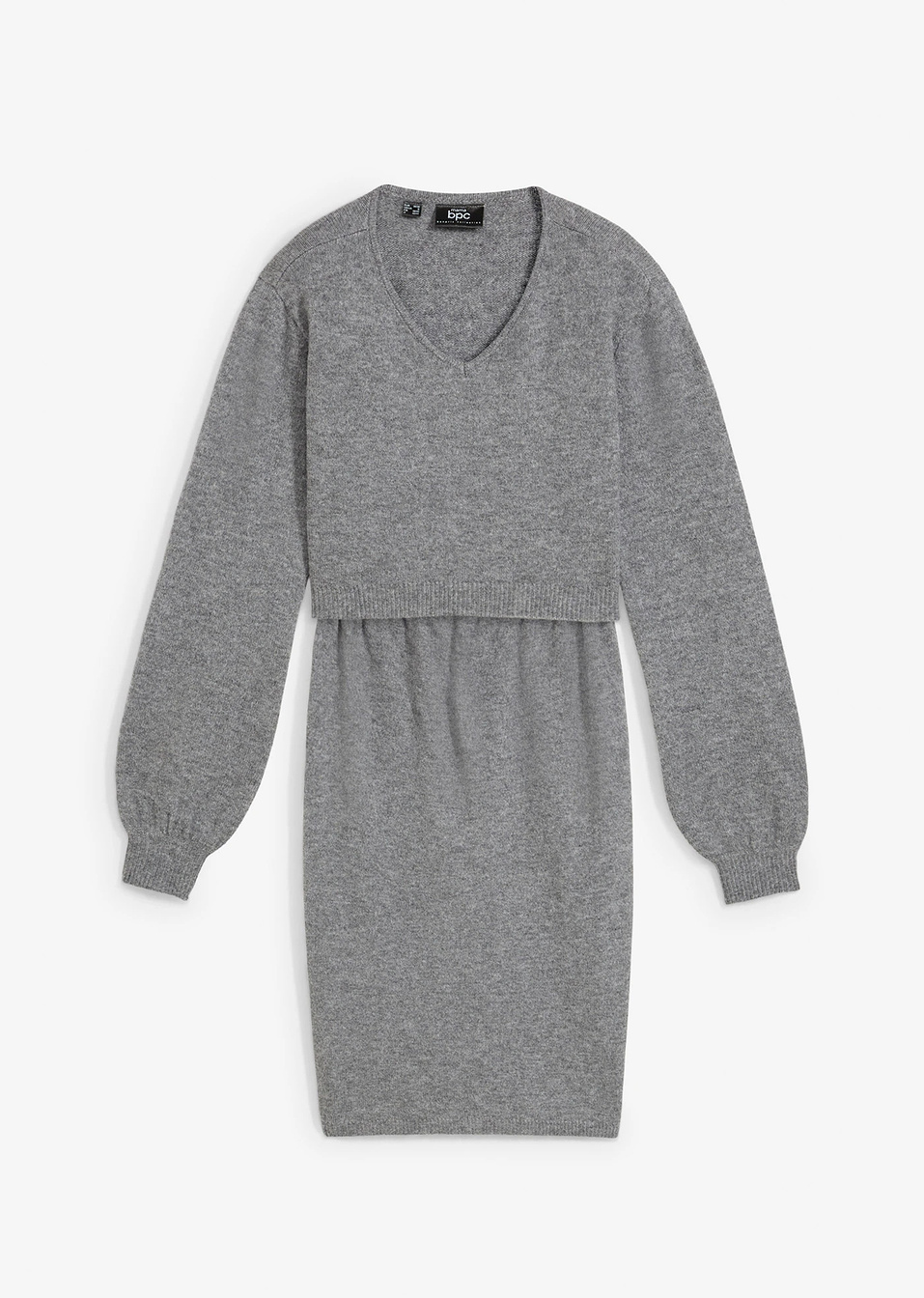 Пуловер и пола за бременни от много мека прежда (комплект от 2 части)-Сиво меланж-bpc bonprix collection