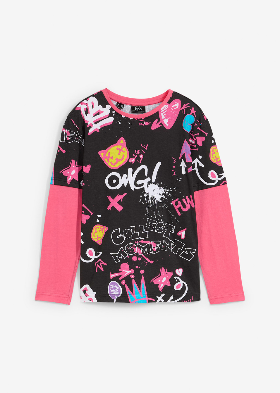 Μπλούζα με layered look από βιολογικό βαμβάκι-Μαύρο-bpc bonprix collection