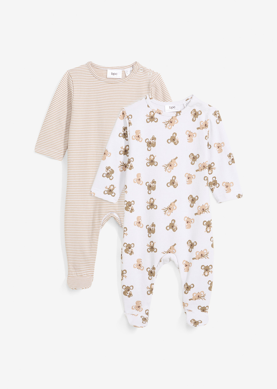 Ολόσωμη πιτζάμα (συσκευασία των 2) από βιολογικό βαμβάκι-Λευκό κρεμ/Της άμμου-bpc bonprix collection