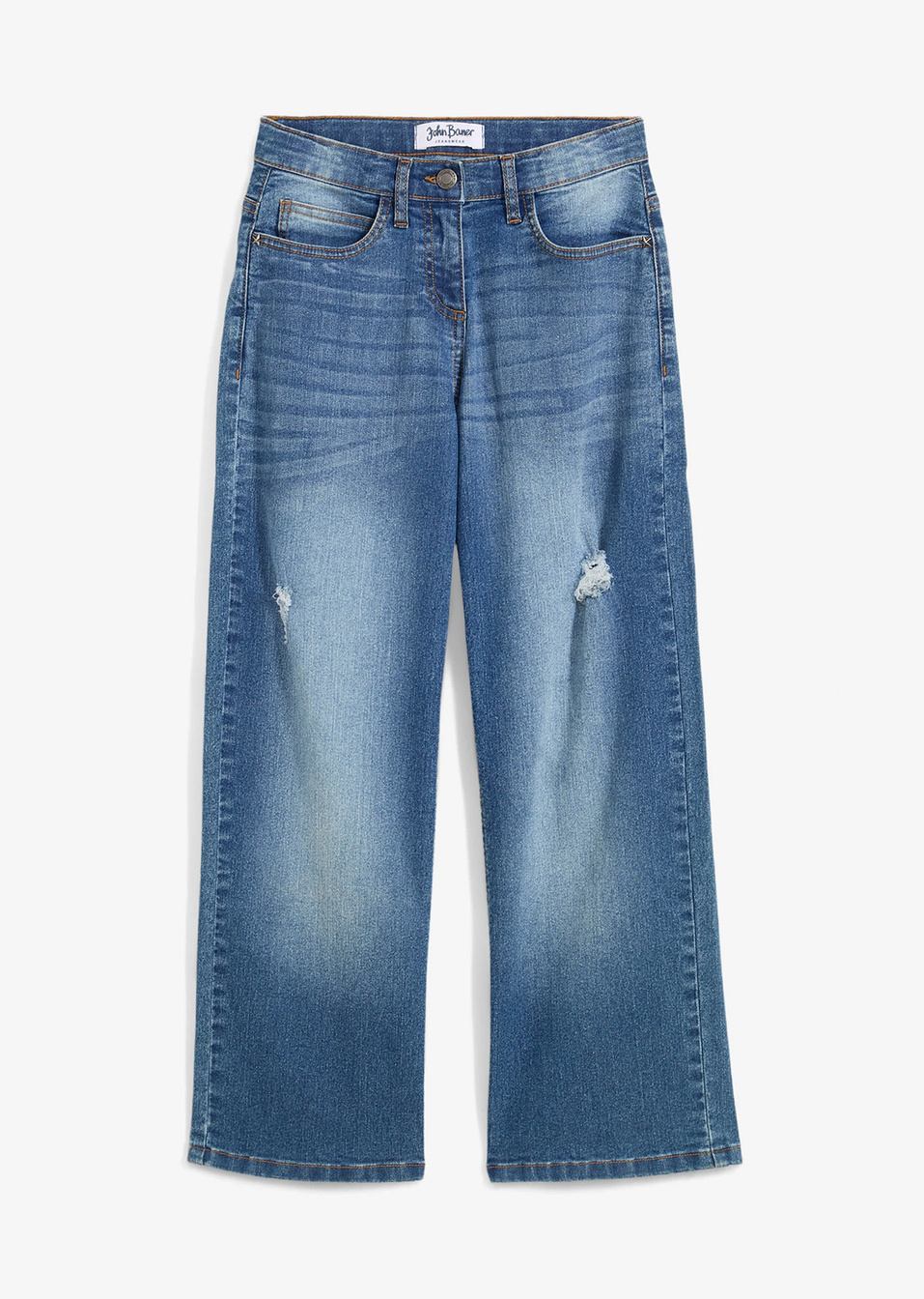 Τζιν wide leg, μεσαίο ύψος μέσης-Μπλε denim-John Baner JEANSWEAR