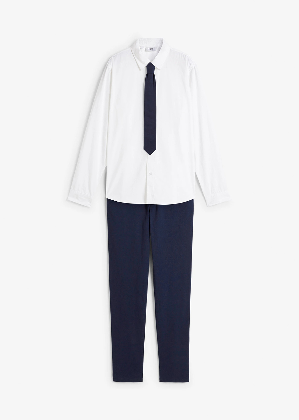Риза, панталон, вратовръзка (комплект от 3 части)-Тъмно синьо/Бяло-bonprix