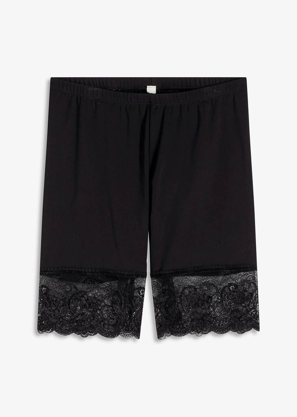 Κοντό κολάν κατά της τριβής από δροσερό πολυαμίδιο με δαντελένια μπατζάκια-Μαύρο-bonprix