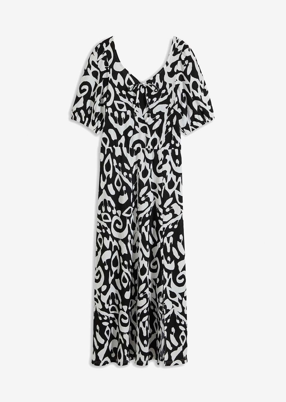 Φόρεμα ζέρσεϊ κρεπ με βαθύ σκίσιμο-Μαύρο/Λευκό κρεμ εμπριμέ-RAINBOW